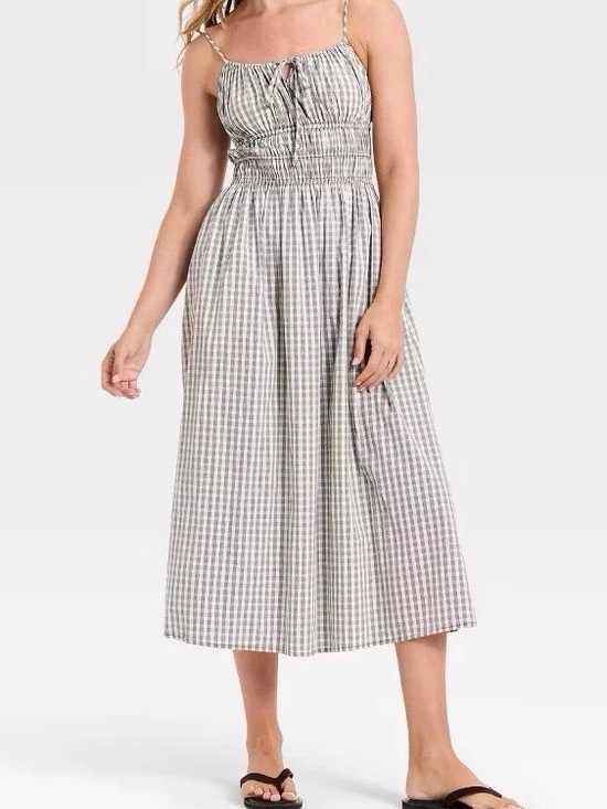 Dresses & Skirts - Gingham Smocked Midi Sundress - Gray